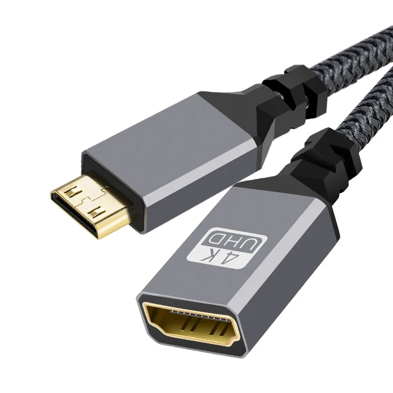 20CM 4K@60HZ Nylon Braid Gold HD V2.0 MINI MICRO HDMI Cable Male To HDMI Fmale Extension Cable For HDTV PS4 Projector