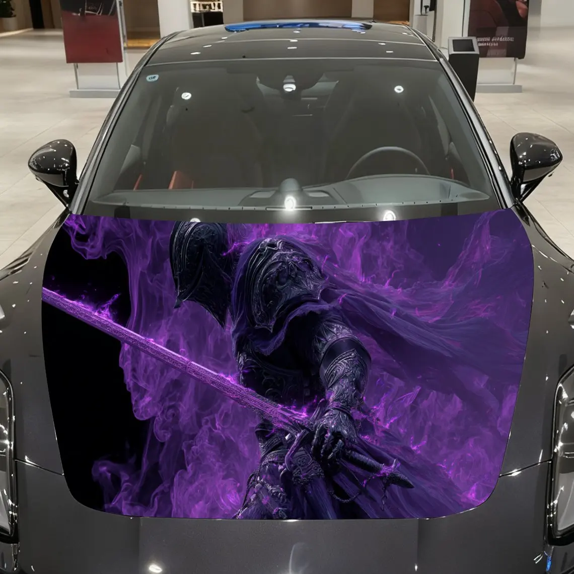 

Soul-stirring Purple-flame Demon Knight Pattern car hood stickers, waterproof self-adhesive, scratch resistant, easy to stick, d