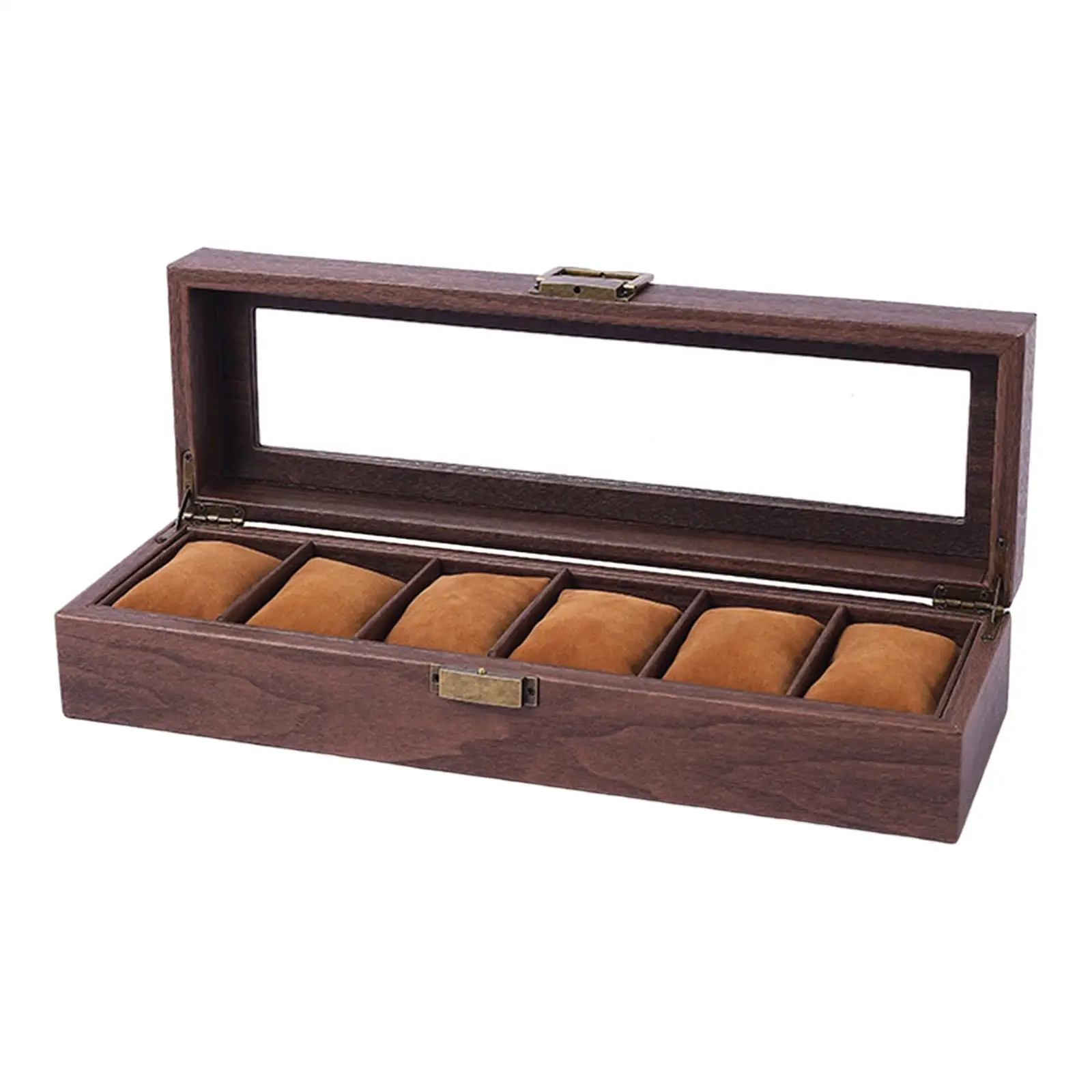 

Watch Storage Box Wooden Dustproof Locking Jewelry box Women Gift 6 Grid