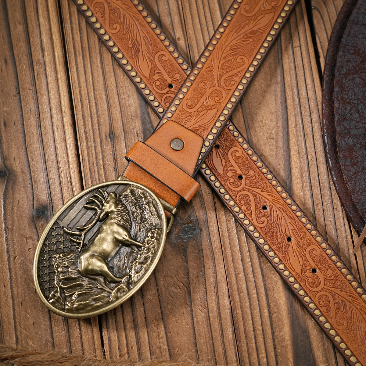 Herren - Damen - Western-Denim - PU-Leder - Gürtel - Vintage-Jeans mit geschnitzter Schnalle – Detail 2