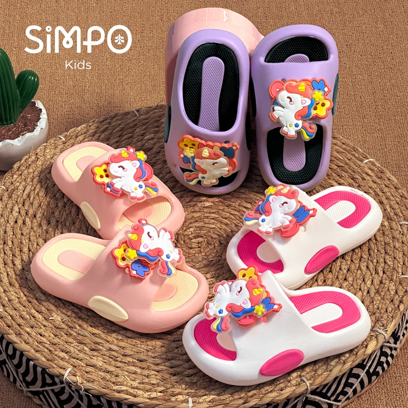 

Children Slip On Footwear Rotating Unicorns Summer Cute Girl's Slippers Soft And Thick Sole Anti-slip Toddler Slides