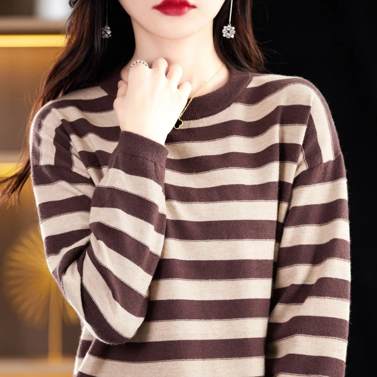 Joker basique rayé col rond pull 2025 nouveau pull femme automne hiver tricoté chemise paresseux vent Simple hauts