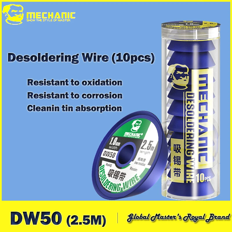 

MECHANIC DW50 10pcs Strong Copper Desoldering Wire Braid Solder Wick Remover 1.0/1.5/2.0/2.5/3.0/3.5mm Soldering Tin Sucker Tool