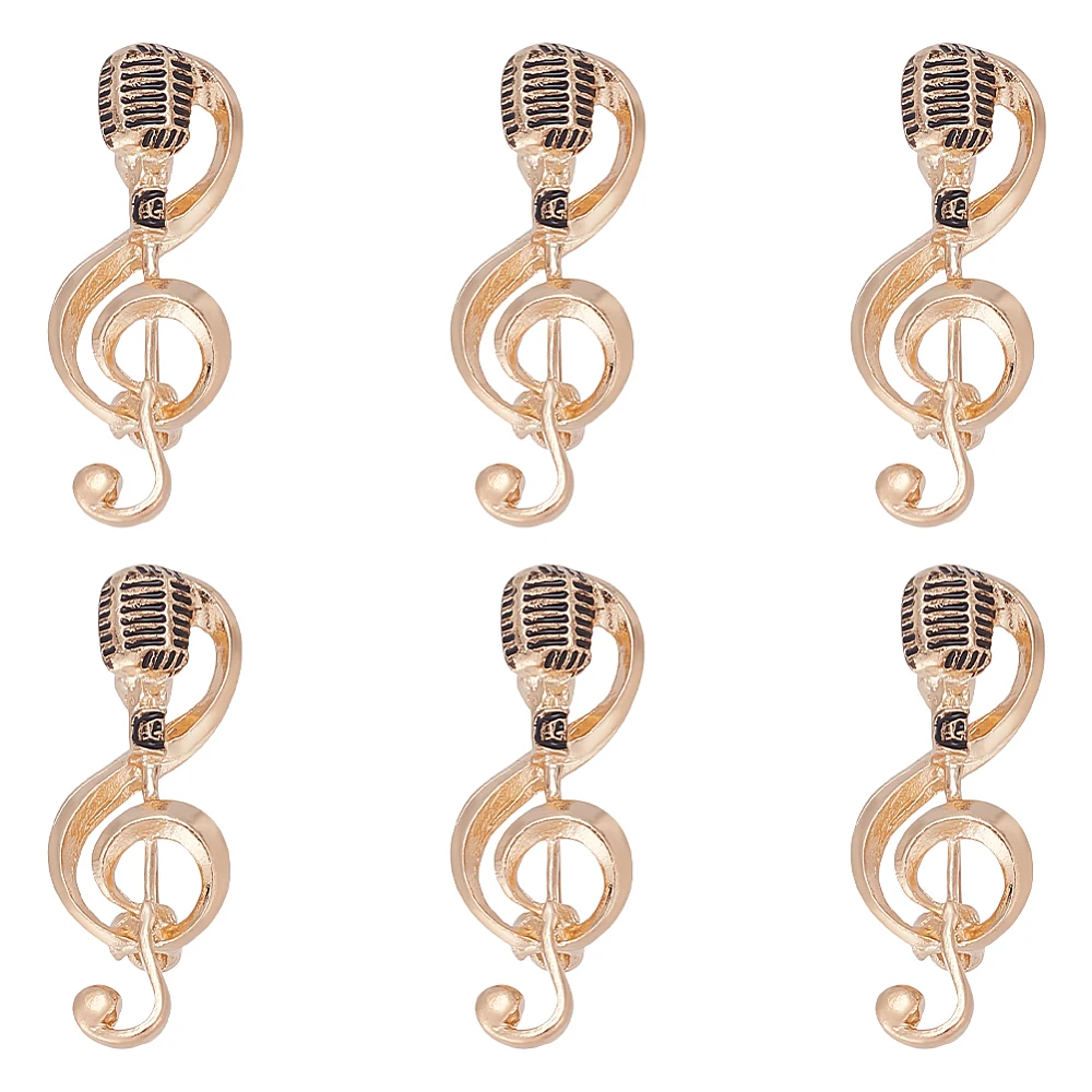 6Pcs Microphone Music Note Brooch Pins Platinum Alloy Mircophone Brooches Pin Elegant Misic Note Lapel Pins Costume Accessories