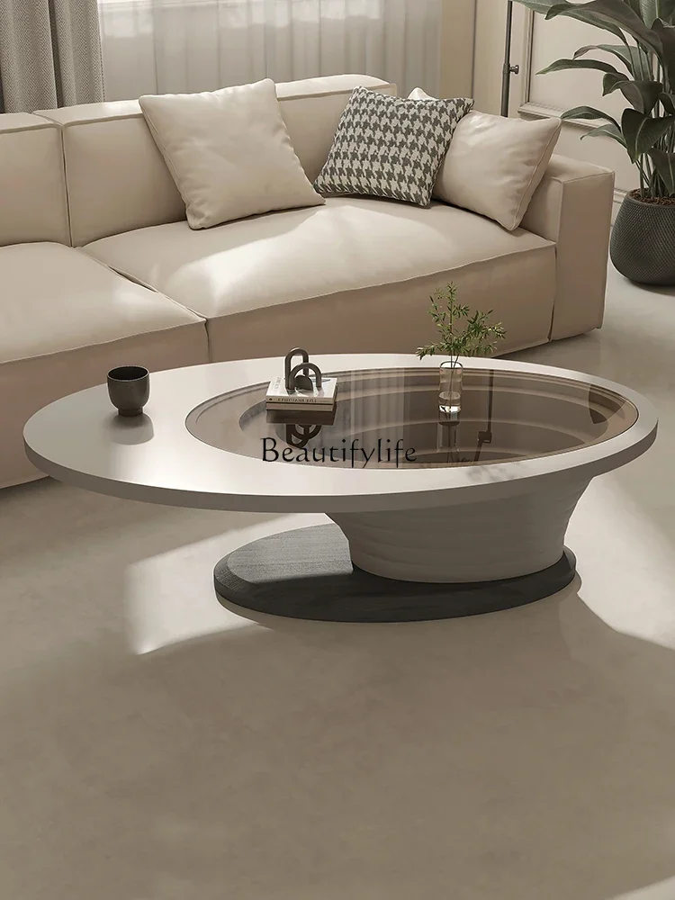 Abyss living room household small apartment light luxury coffee table modern simple oval glass tea table