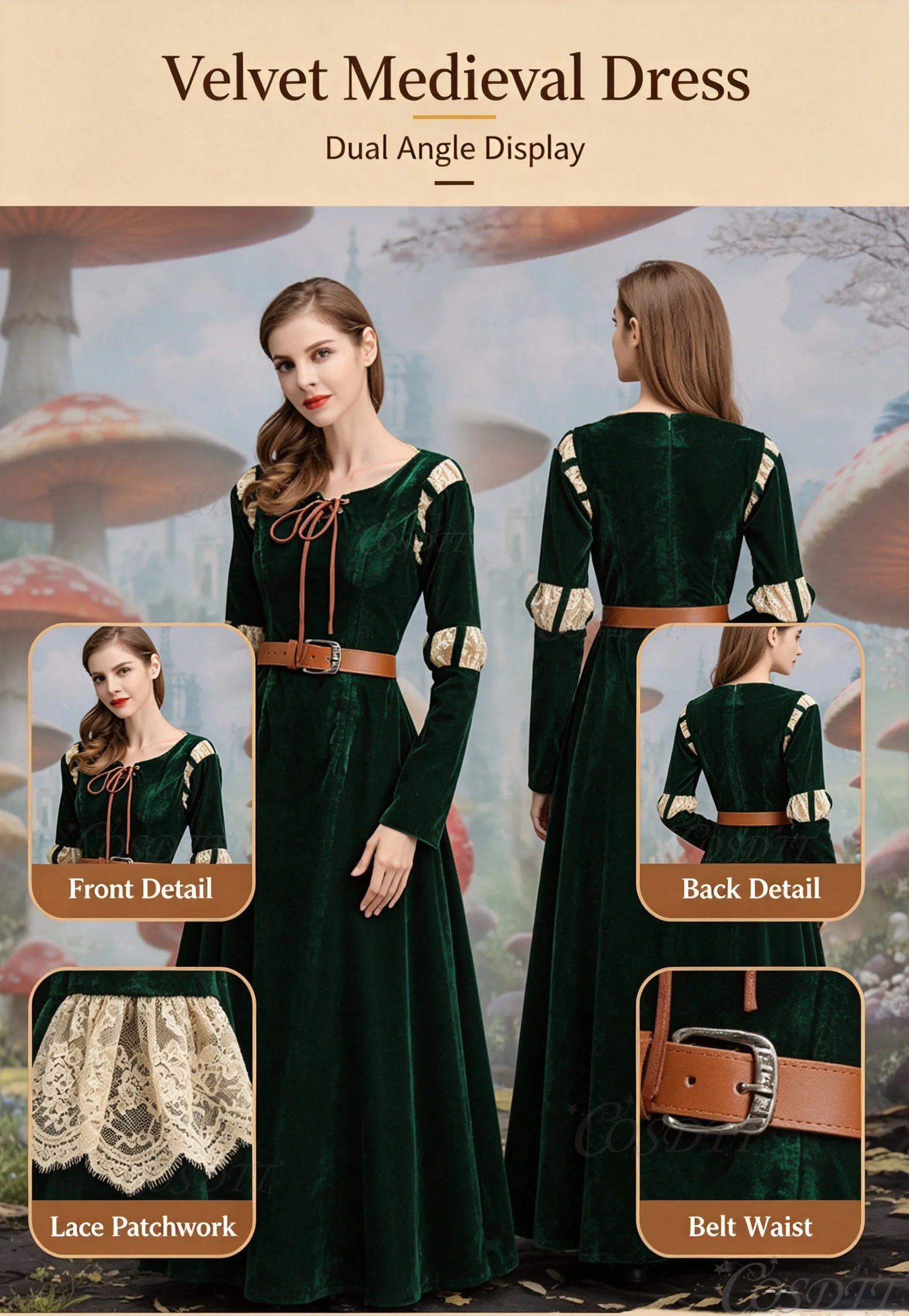 Costume de cosplay de dessin animé Brave Legend avec des personnages de cosplay en jupes longues, robe de palais de la princesse Merida, scène d'Halloween