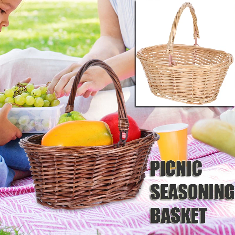 

Sturdy Wicker Picnic Basket With Handles Multi-Use Food Flower Harvest Storage Portable Shopping Handwoven Garden Baskets For