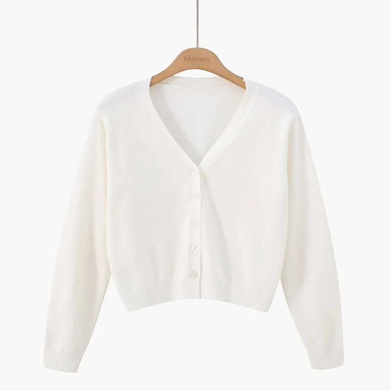 2025 Women Long Sleeve Sweater Cardigan Sexy V-Neck Button Down Cropped for Jacket Sweet Solid Candy Color Loose Knitted Coat