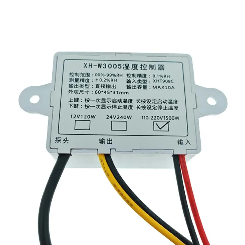 XH-W3005 W3005 DC 12V 24V 220V 10A Digital Humidity Controller Hygrometer Control Switch 0~99%RH Hygrostat w/ Humidity Sensor image 3