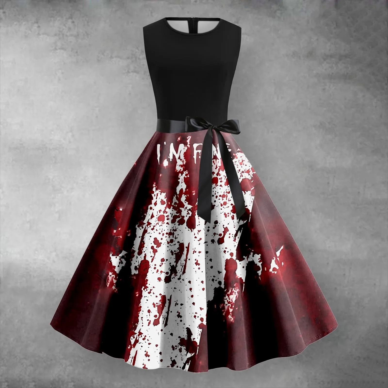 

Women'S Halloween Dresses Letter Bloody Print Dark Fashion Dresses Crew Neck Sleeveless Waist Swing Dress Unique Creative Dress