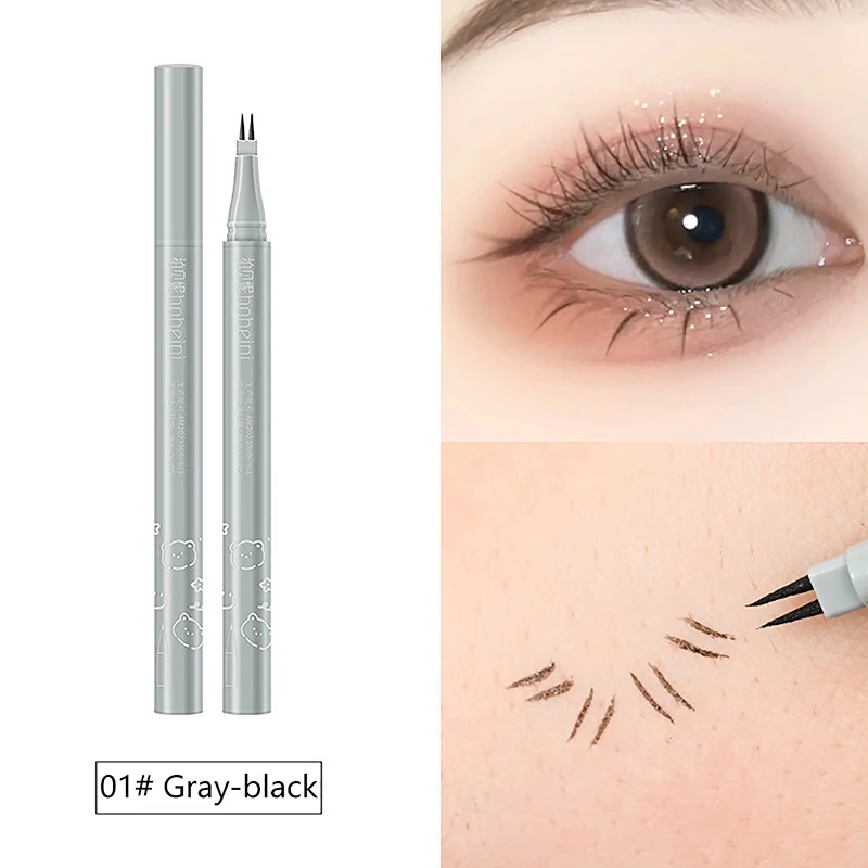 Ultra Fijne Dubbele Gevorkte Tip Vloeibare Eyeliner Onderste Wimper Pen Ultra-Dunne Snel Droog Glad 2 Punten Eyeliner Onderste Lash Potlood