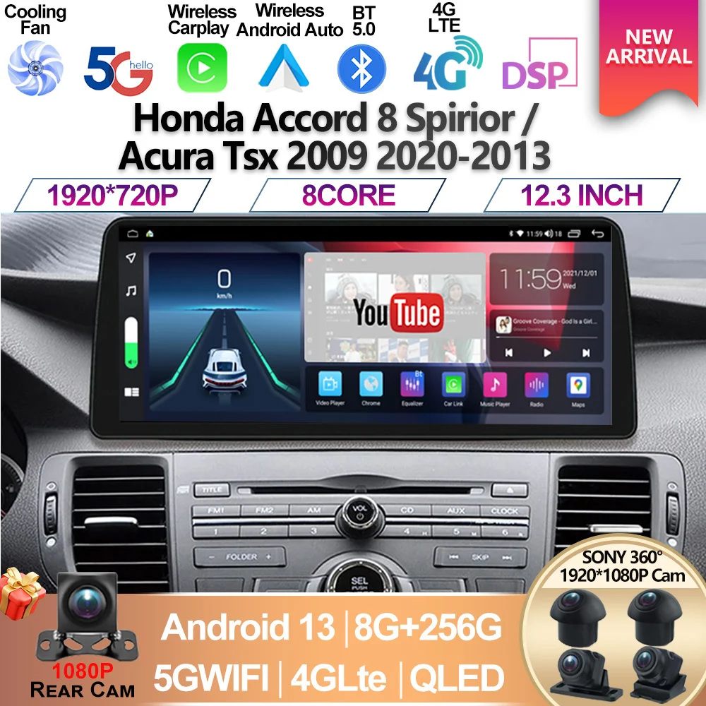 

Автомагнитола для Honda Accord 8 Spirior / Acura Tsx 2009 2010 - 2013 Android 13, мультимедийный плеер с GPS, автомагнитола, стерео экран Carplay