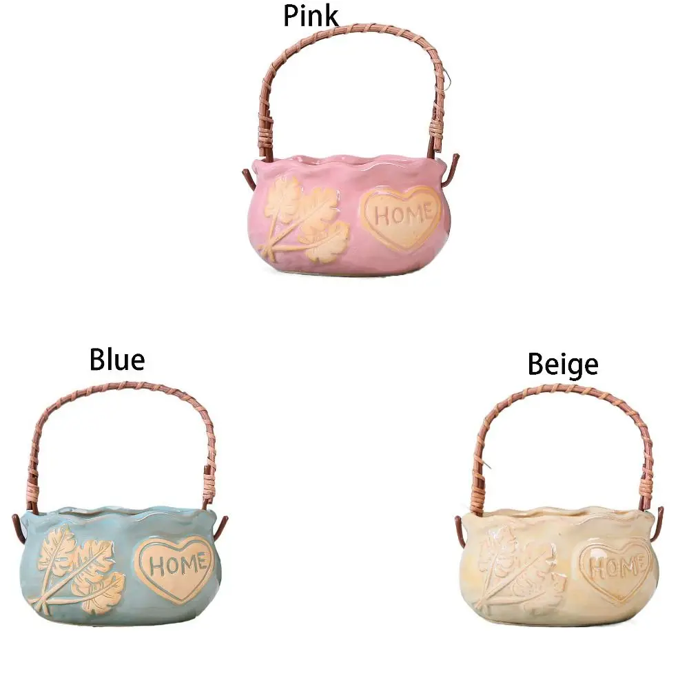 زارع نباتات سيراميك مقاوم للتآكل مزخرف بمقبض أصيص زهور إبداعي قابل للتنفس زهور إسكندنافية