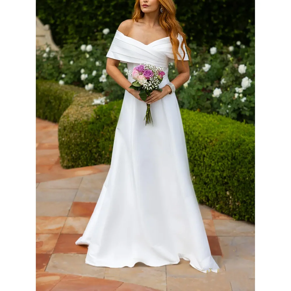 

Customized Satin Off-the-shoulder A-Line Bridesmaid Dresses Elegant Floor Length Evening Party Prom Gowns 2025 Color Available