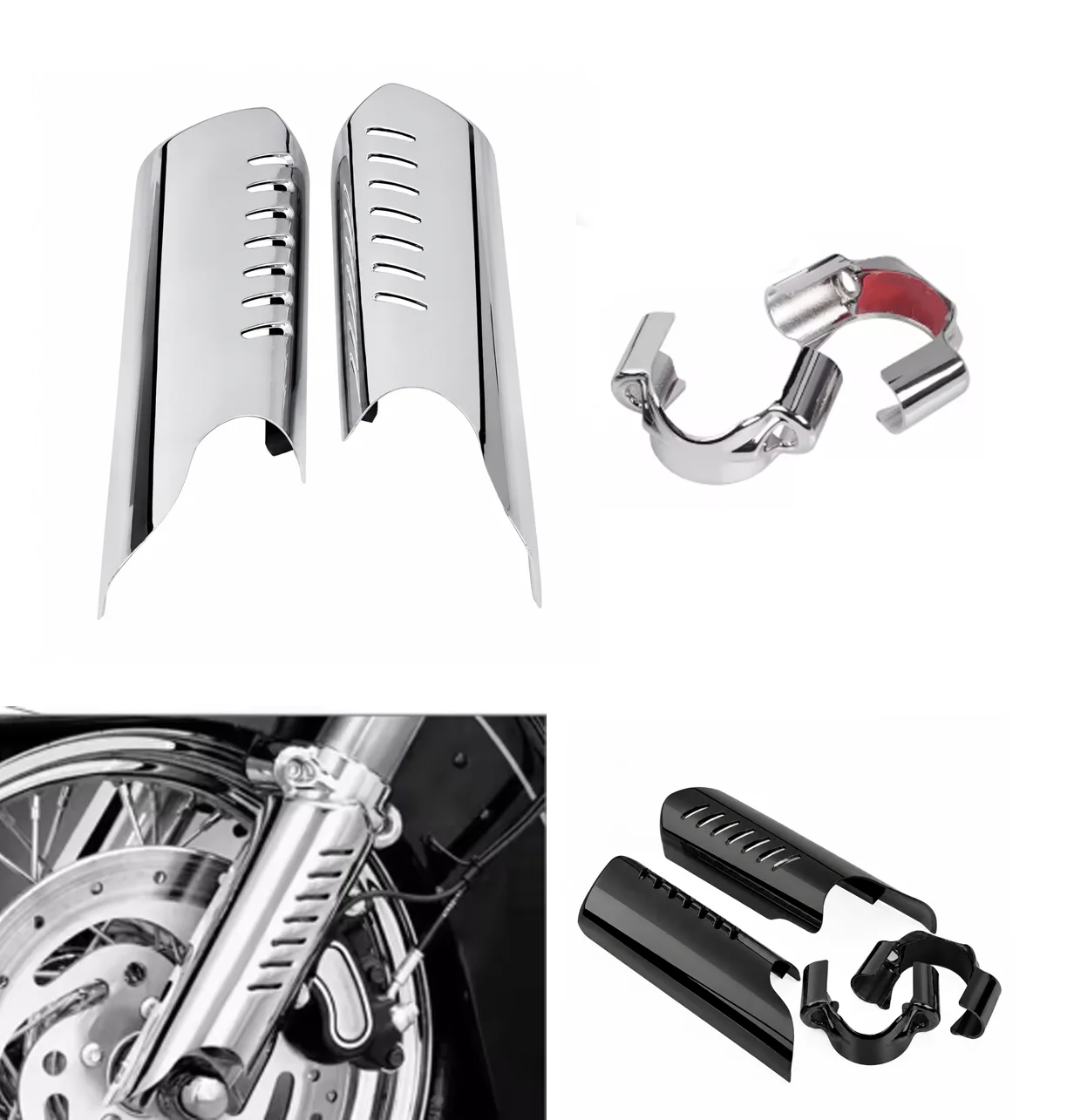 Motorcycle Lower Fork Leg Deflectors For Harley-Davidson Dynas/ Heritage / Softail Classic FLSTC FLSTN FXDWG Black & Silver