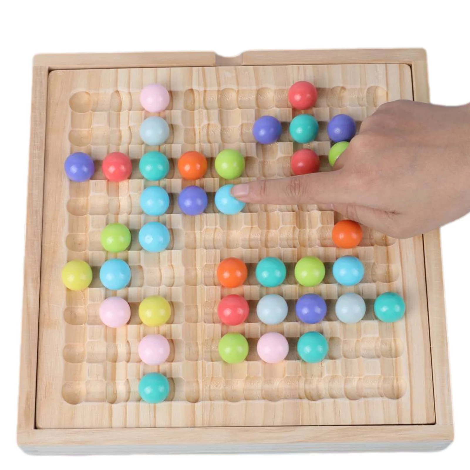 Wooden Board Bead Game Wooden Board Game With Colorful Beads Clip Scooping Fine Motor Skills Toys Beads Puzzle Game Bead