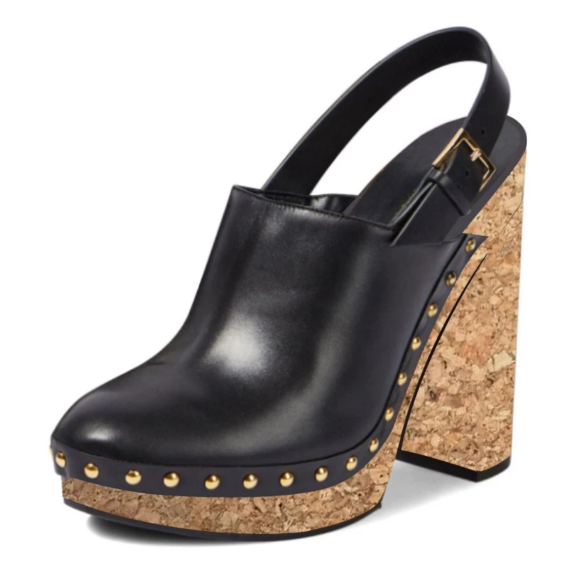 

SHOFOO Fashionable women's high heels. Black (purple) leather round toe shoes. About 13cm heel height. Slingbacks shoes. 34-46