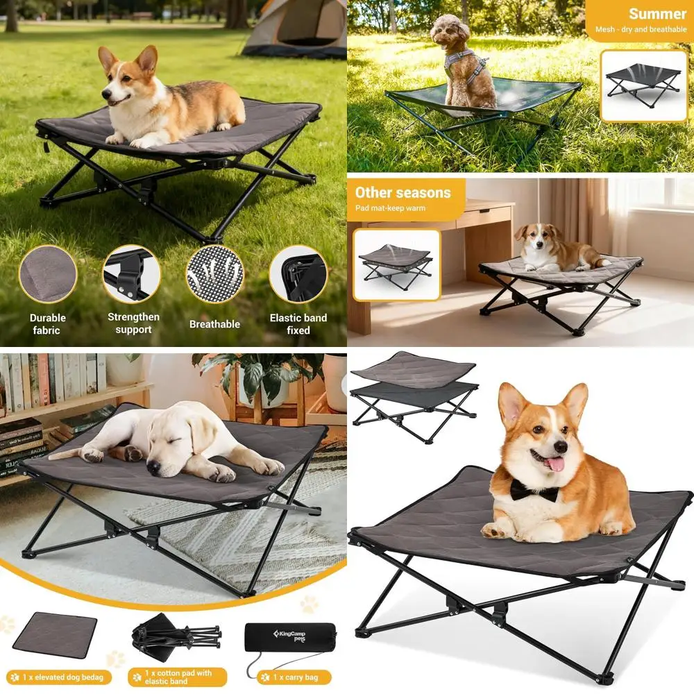 

Medium-Sized Dogs' Outdoor Cooling Cot Bed with Mesh & Non-Slip Feet, Ideal for Camping, Backyard, Indoors (Black)