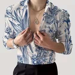 2024 Fashion Trend Street Fashion Shirt 3D Printed Flower Leaf Pattern Printed Long Sleeve Lapel Shirt Casual Men's Wear