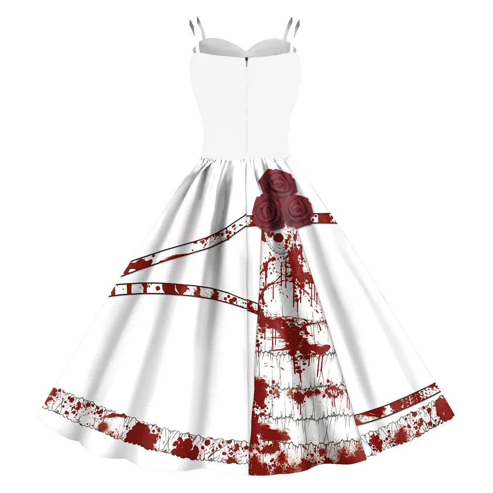 بقع الدم طباعة فستان تأثيري حلي ملابس هالوين كرنفال حفلة تنكر RolePlay دعوى للإناث النساء الكبار