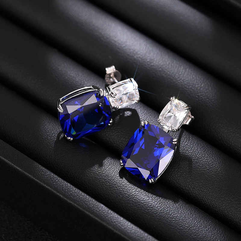 Huitan-pendientes colgantes de Plata de Ley 925 con corte de cojín azul para mujer, dijes, joyería de lujo para boda, accesorios para Swanking