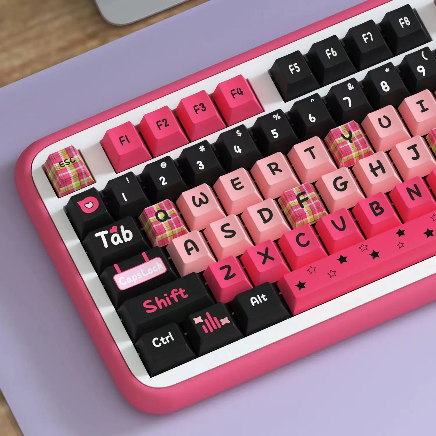 125/134Keys Plaid Black Pink Keycaps Cute PBT Sublimation Personalized Mechanical Keyboard DIY Keycaps