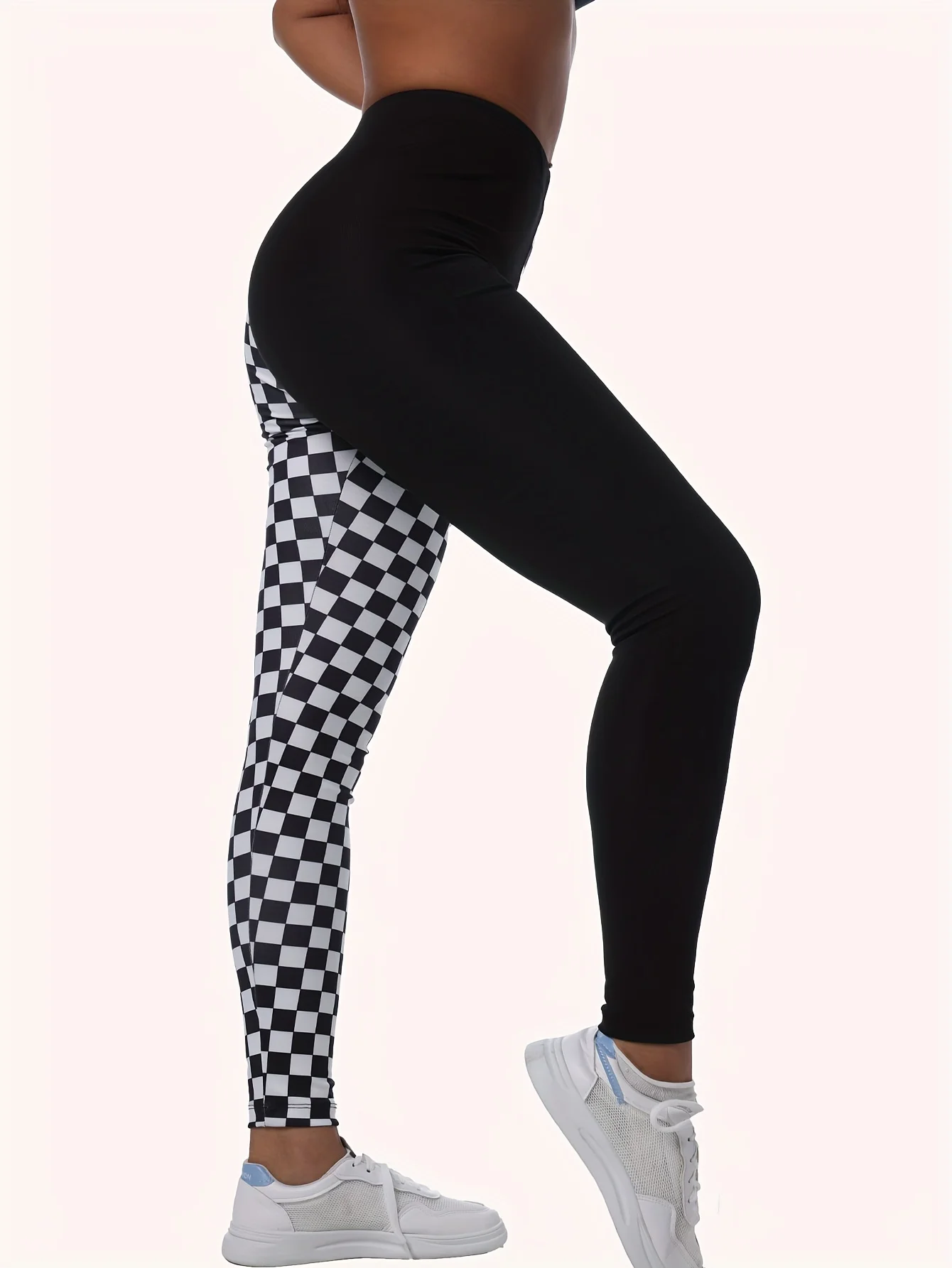 بنطال ضيق نسائي بطباعة مربعات هندسية، مصنوع من مزيج البوليستر والألياف اللدنة، مثالي لملابس الخريف والشتاء. #5