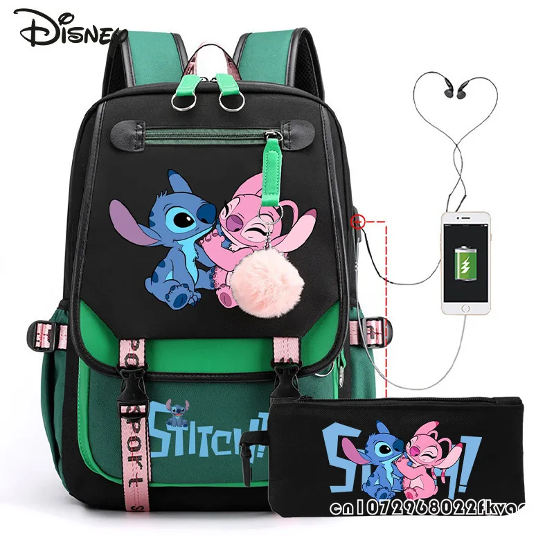 Disney Stitch New Men's USB Backpack Fashion High Quality Travel Backpack Cartoon Versatile Large Capacity Student Backpack