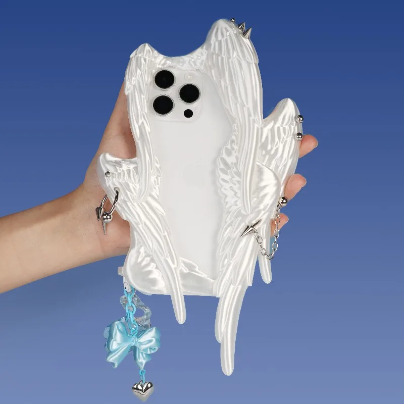 

Чехол для телефона с крыльями Серафима, на заказ для iPhone 17/16/15, с заклепками и перфорацией, в стиле панк, из мягкой резины, 3D-печать, аксессуары, подарок