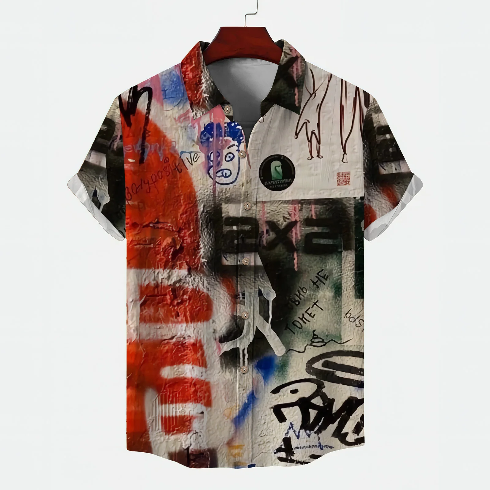 

Graffiti Brush Oversized Shirt Young Men's Short Sleeve Shirts Comfortable and Lightweight Cheap Clothes Fashion Man 2024 Blouse