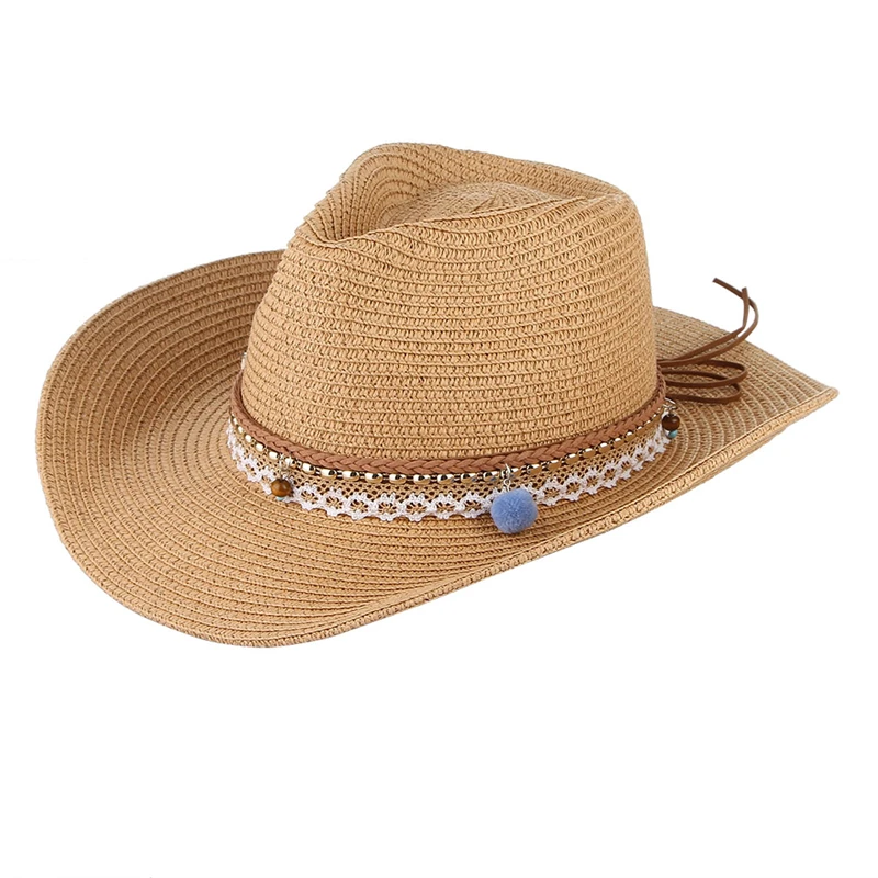 Western Cowboy Hat for Women Men Summer Wide Brim Cowgirl hat Sun Beach Straw Hats