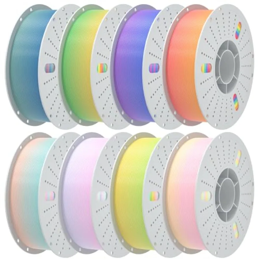 

3D printing filament for desktop printers silk-finish rainbow PLA multi-color shifting effect high-gloss surface dimensional ac