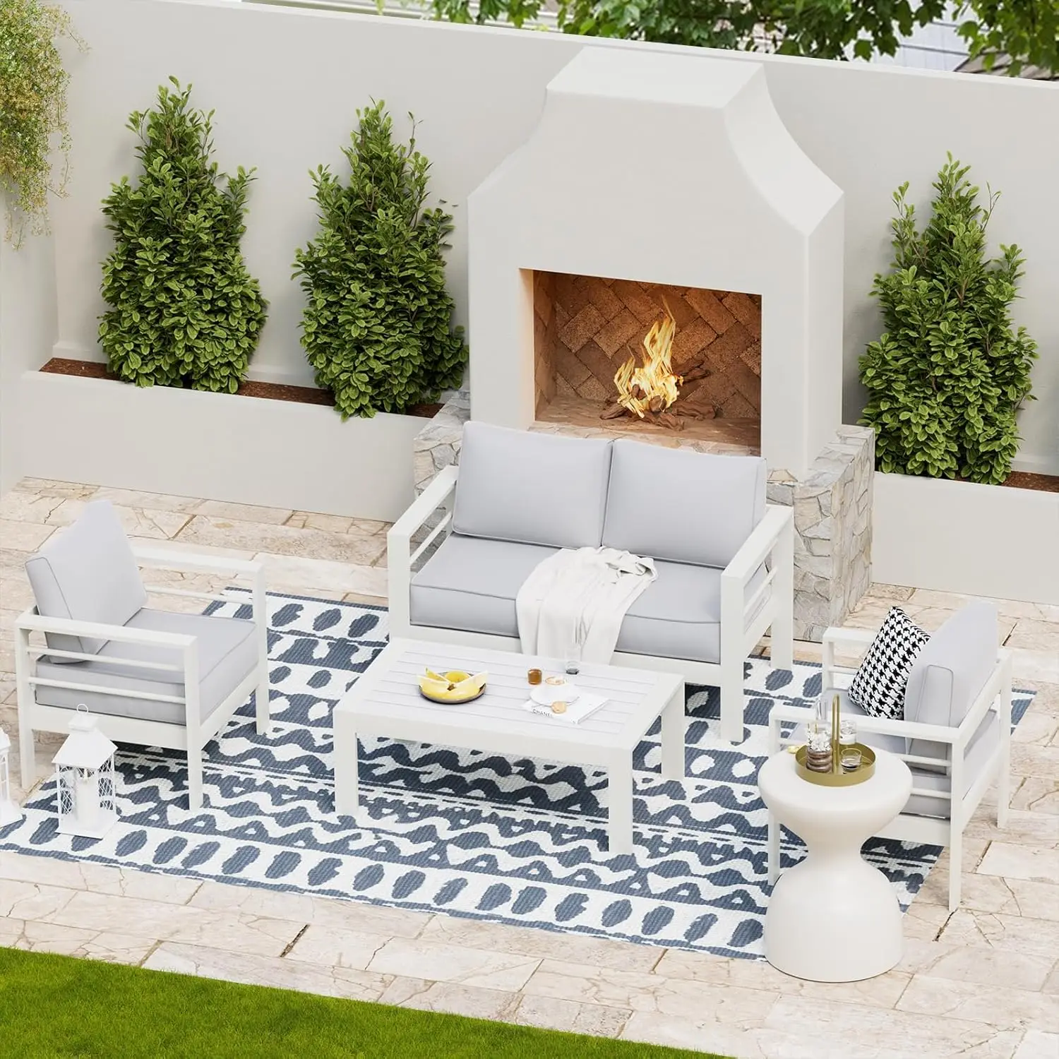 

Aluminum Patio Furniture Set,Metal Patio Furniture Outdoor Couch,Aluminum Patio Chairs Outdoor Seating Set(Include 4 Sofa Cover)