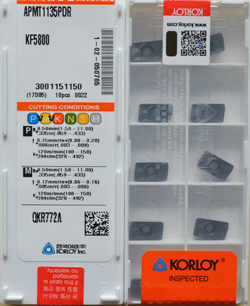 APMT1135PDR APMT1604PDR KF5800 KF5900 KF2500 100% original KORLOY Carbide insert Processing: stainless steel and steel