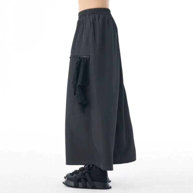 HKSH ربيع الخريف جديد المرأة عادية بنطال ذو قصة أرجل واسعة مرونة الخصر المرقعة تكدرت شبكة أنيقة تنوعا الاتجاه شيك HK15487