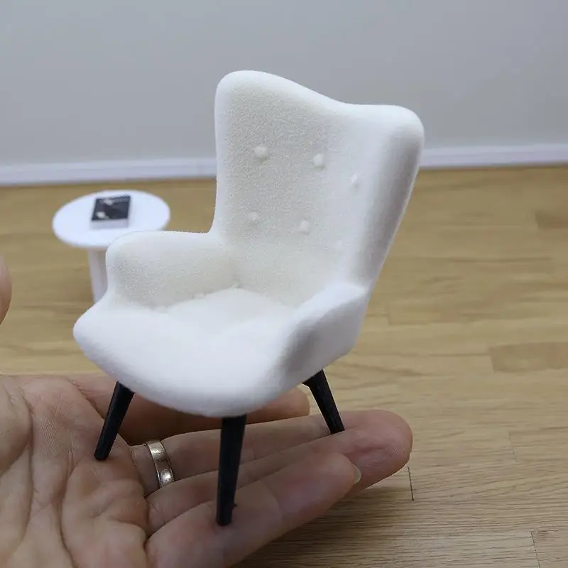 [JN] 1 sztuka 1/12 Miniaturowa sofa pluszowa z fotelikiem i stolikiem bocznym, model mebla do domku dla lalek, dekoracja, symulacja