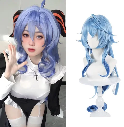 Ganyu Parrucca Blu Cosplay Ganyu abbigliamento Parrucca Anime sintetica