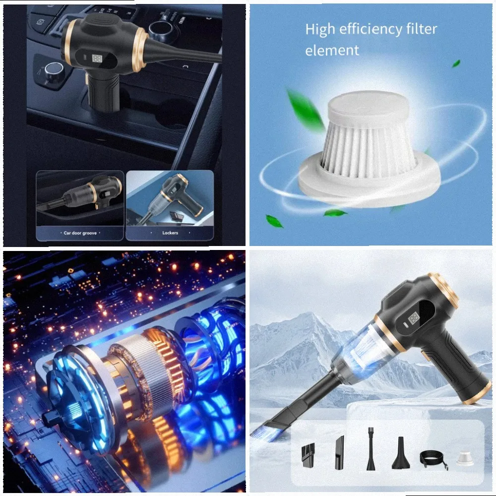 For Car Interior Portable Vacuum Cleaner USB Charging Vacuum For Tight Spaces Extended Flat Suction Head Thick Suction Head