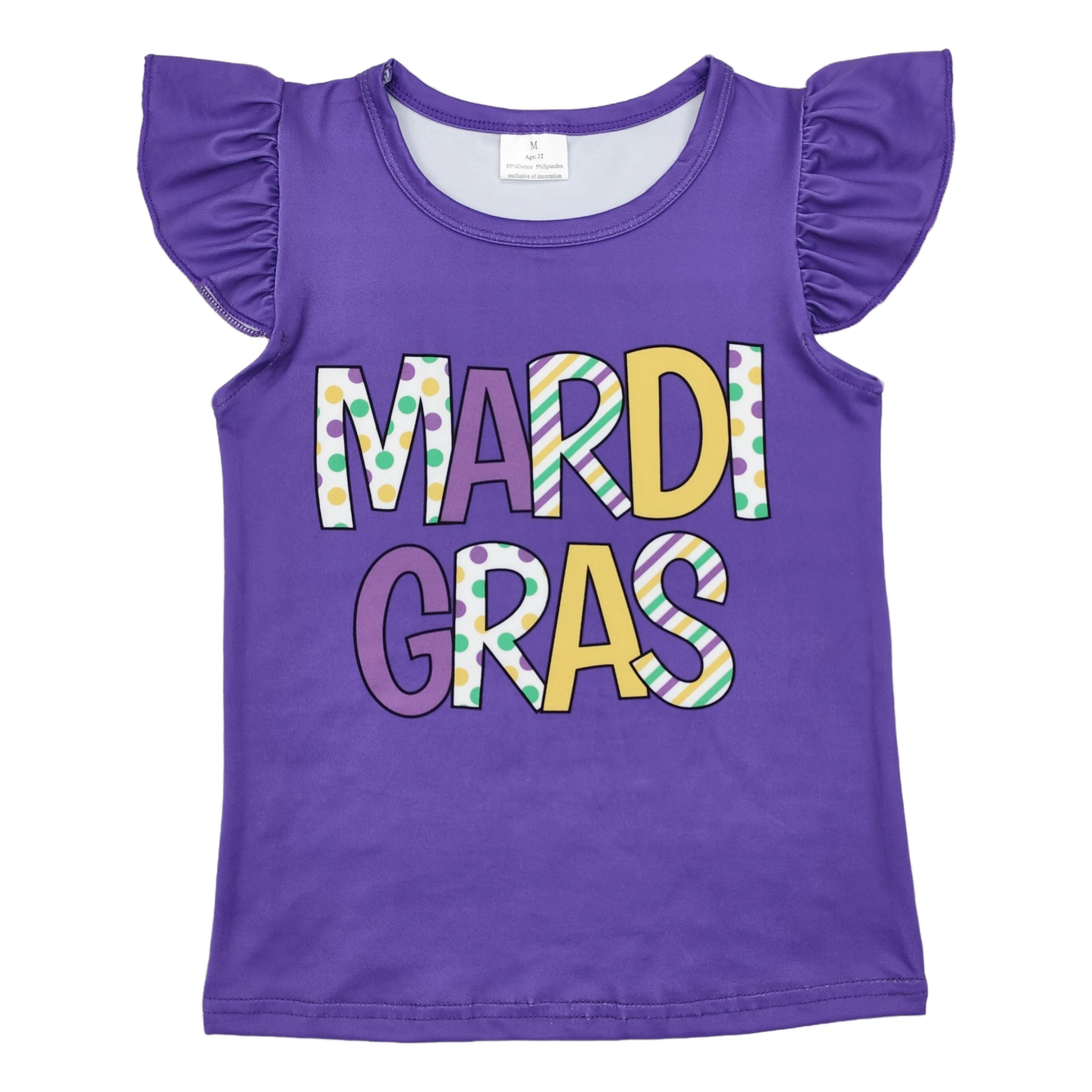 Wholesale Toddler Designer Baby Girl Mardi Gras T-shirt Children Kid Short Sleeves Purple Shirt Tops Boutique One Piece Clothing