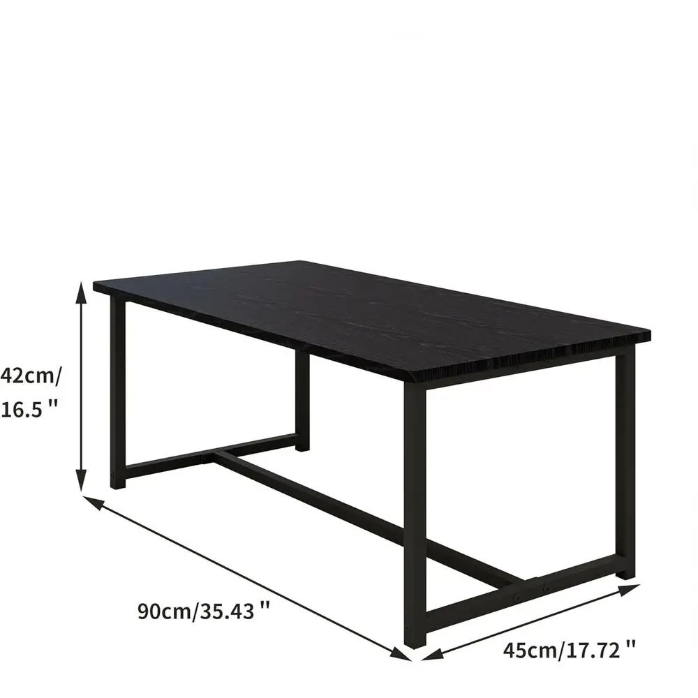 طاولة القهوة الصناعية الحديثة - مستطيلة، إطار معدني، توفير المساحة لغرفة المعيشة، المكتب، سهلة التجميع، أسود