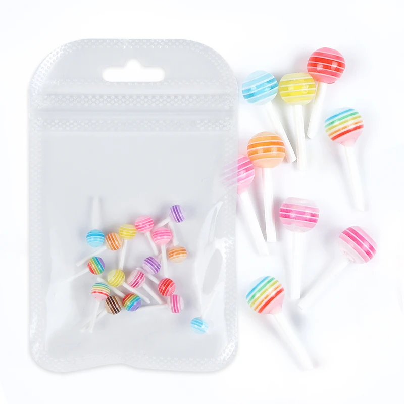 18 Pcs Colorful Lollipop Charms 3D Resin Art Supplies Kawaii Candy Rainbow DIY Resin Slime Toy Accessories Phone Case Decoration