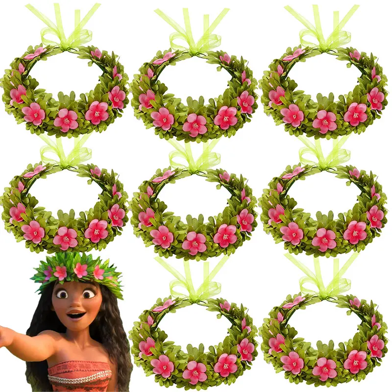 Girls Moana Garland Flower Wreath Headdress Kid Adult Princess Moana Costume Play Accessory Carnival Vaiana Floral Headgear Wig