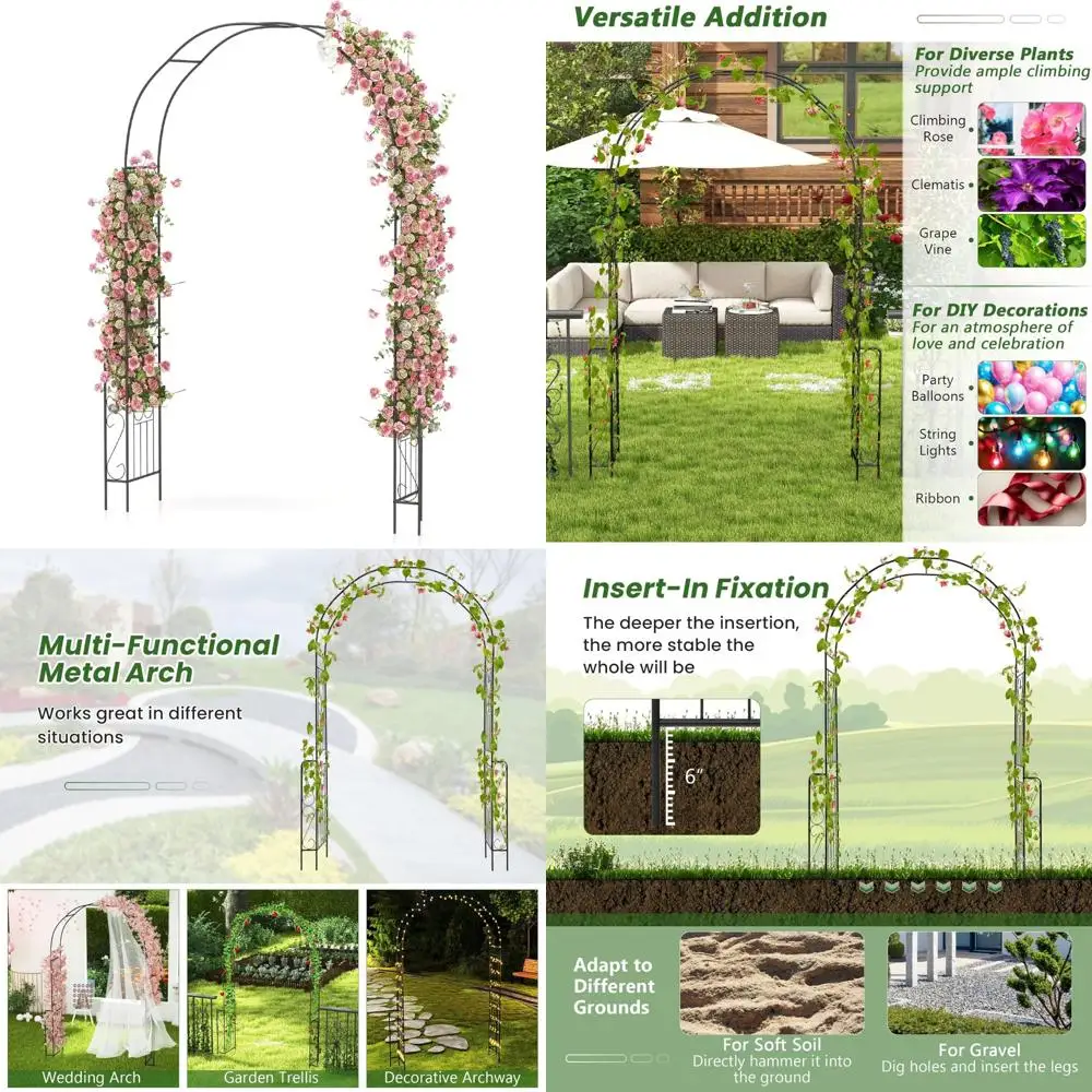 

Sturdy Metal Garden Trellis, Arch Pergola for Climbing Plants, Ideal for Rose and Clematis
