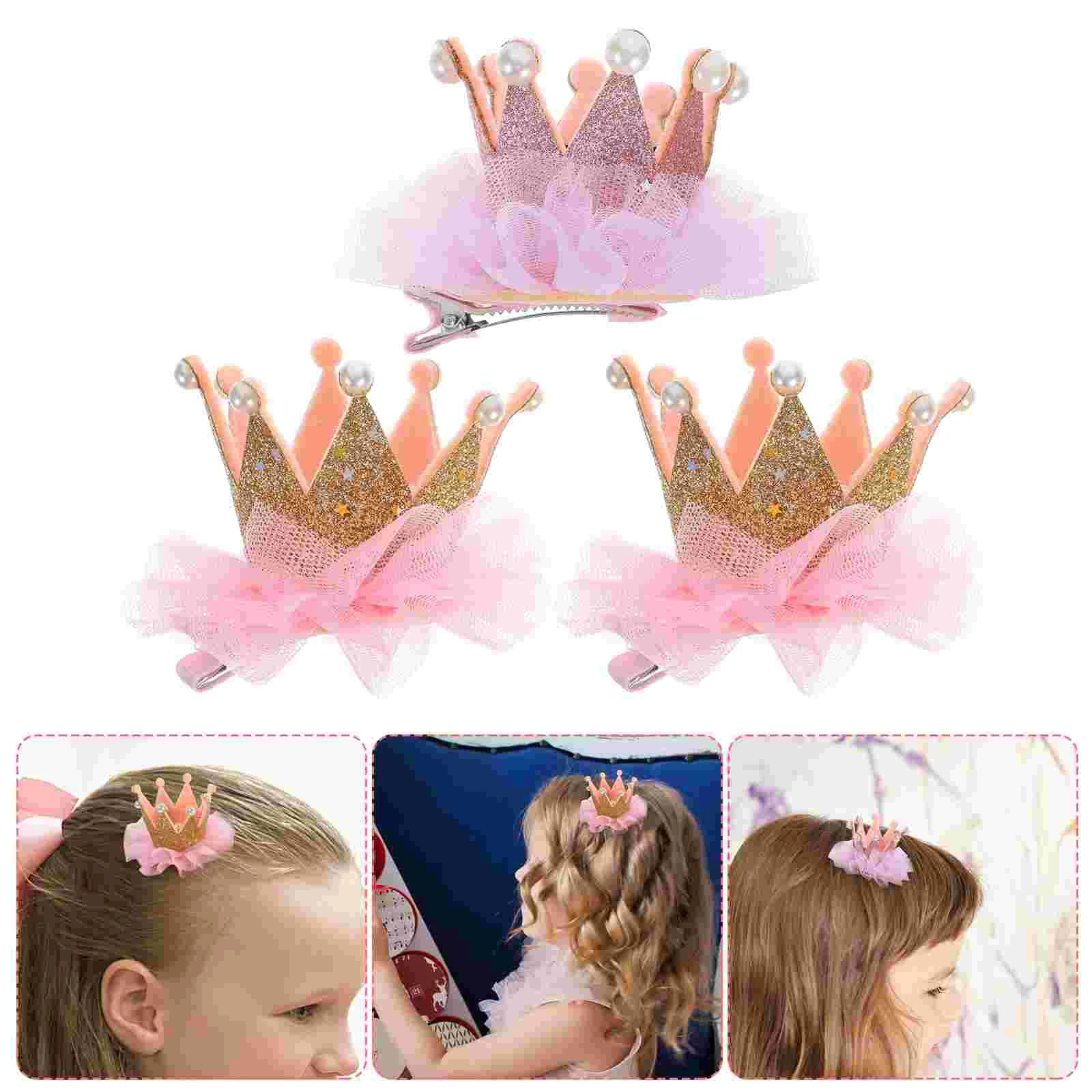 

3Pcs Girl Hairpin Baby Elastic Flower Crown Headwear Hair Accessories (Random Color) girl crown hair clips