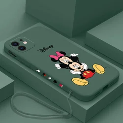 Minnie mickey lanyard Phone Case For iPhone 15 14 13 12 11 Pro Max Mini X XR XS MAX 8 7 Plus Liquid Silicone Cases Cover