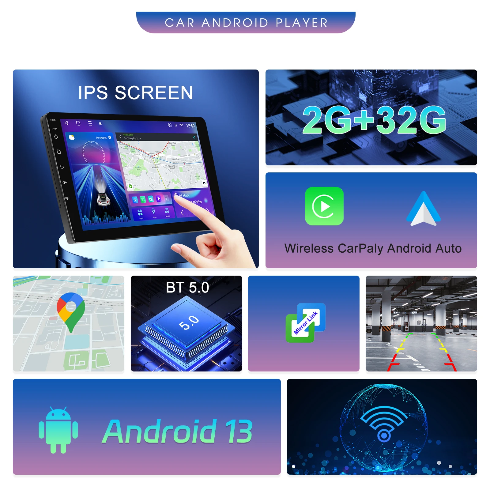 Podofo 2din Android 12 CarPlay Radio 7