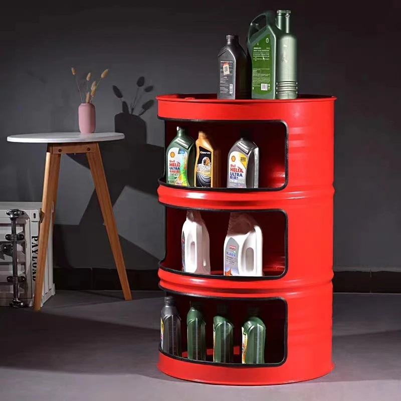

Industrial Wind Display Cabinet Round Oil Drum Shelf Retro Storage Cabinet Shelf Hollow Multi-layer Display Rack