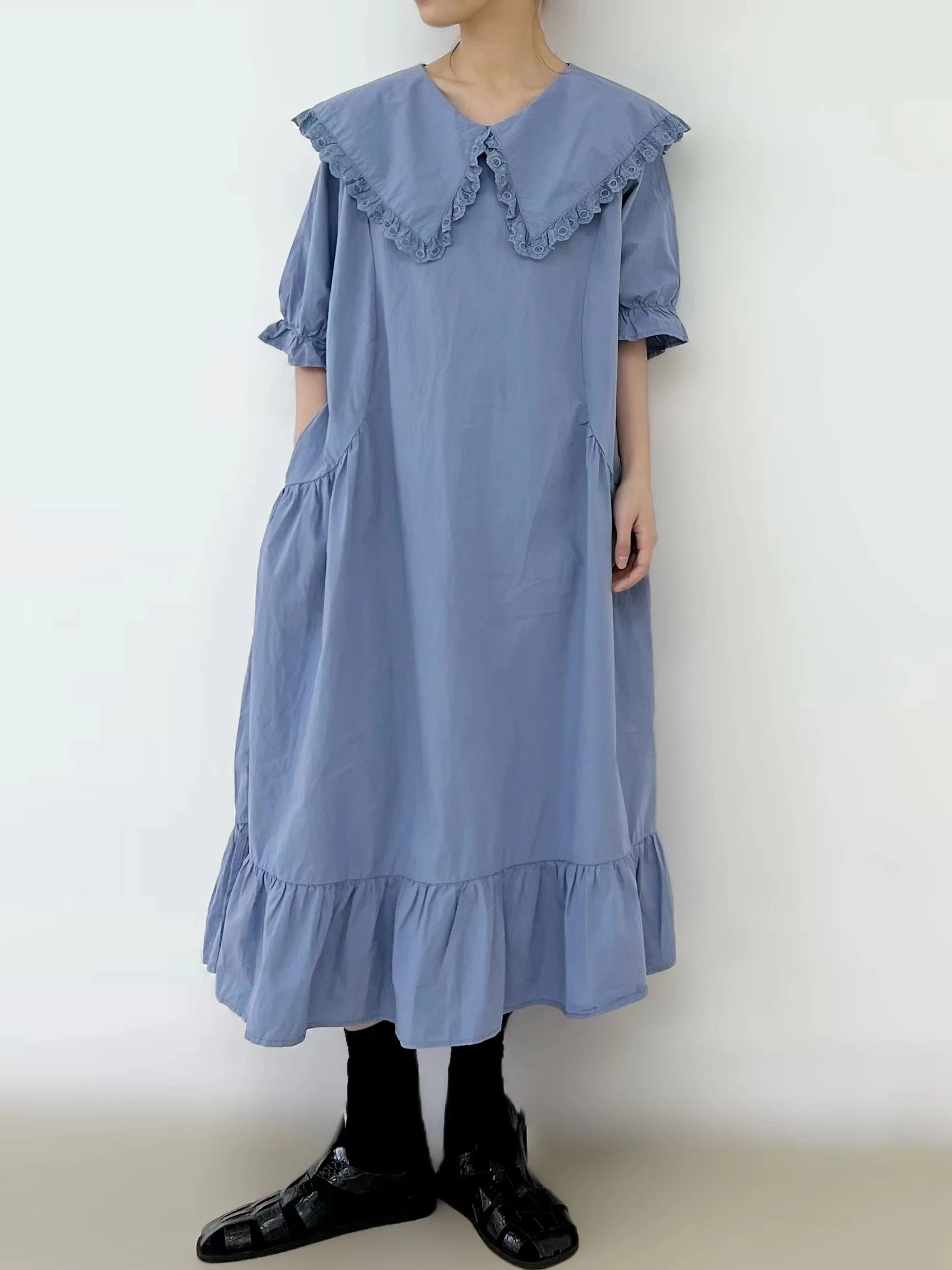 

Летнее японское платье Boai с кружевной отделкой, свободного кроя, больших размеров, в стиле ретро, с воротником «кукла», модное женское платье