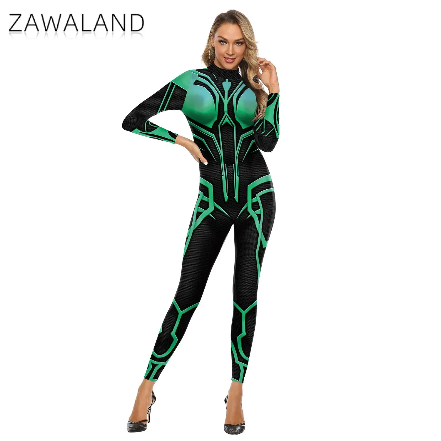 Zawaland 3D cyfrowe drukowane Sexy elastan body Cosplay z długim rękawem Party kobiety kostium kombinezony cały Zentai Cosplay garnitur