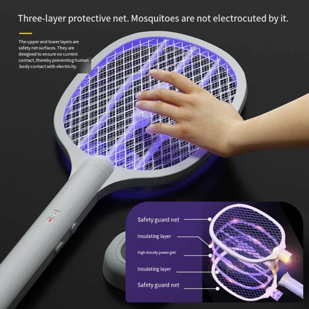 2 in 1 Electric Mosquito Swatter Foldable USB Rechargeable Bug Zapper Racket 3000V UV Light Trap Handheld Fly Swatter Home